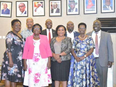 Mrs Edith Mwanje with the former employees of the EAC Organs and Institutions